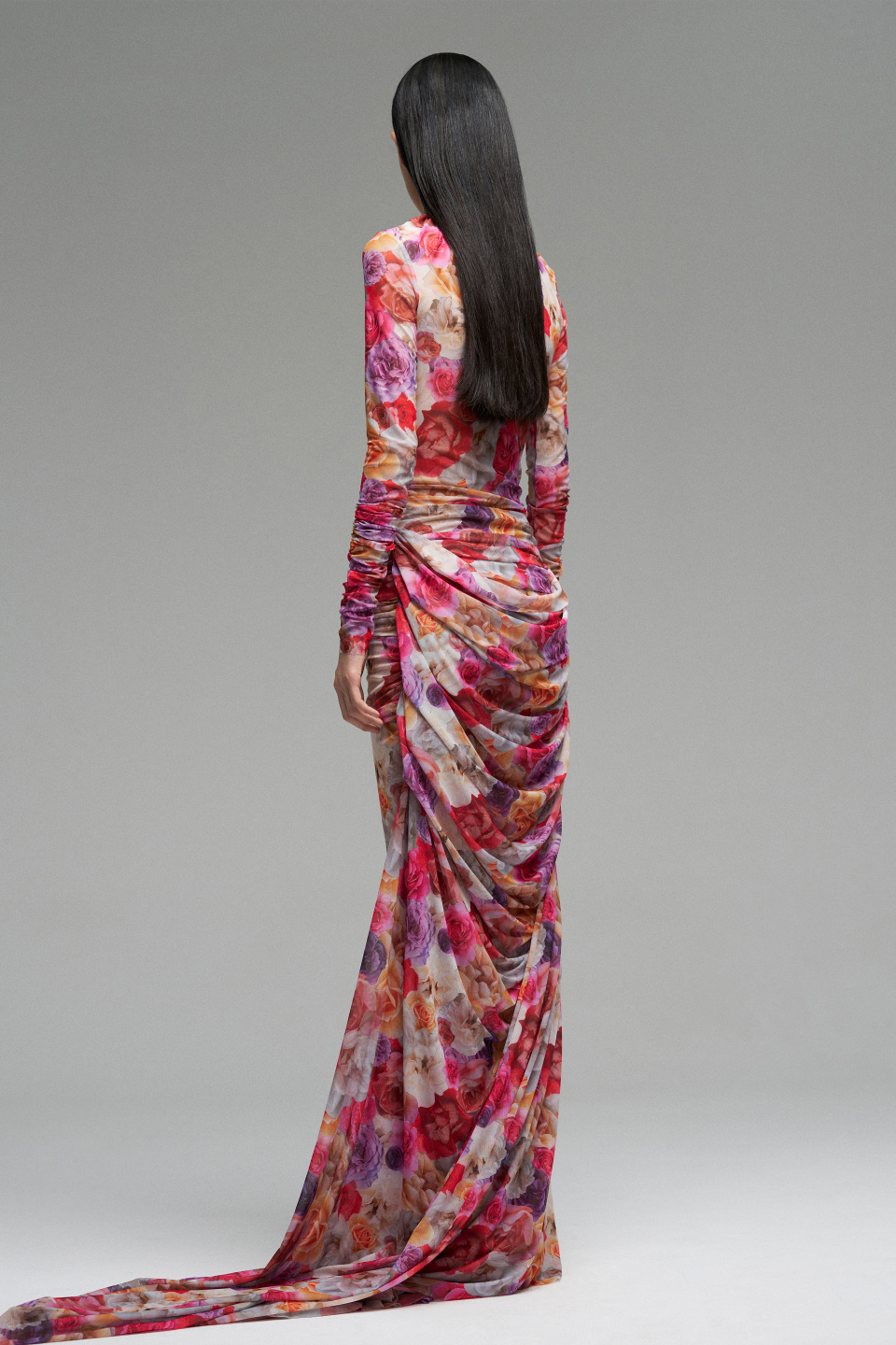 Платье с драпировкой из эластичной сетки с турнюром, фото 2