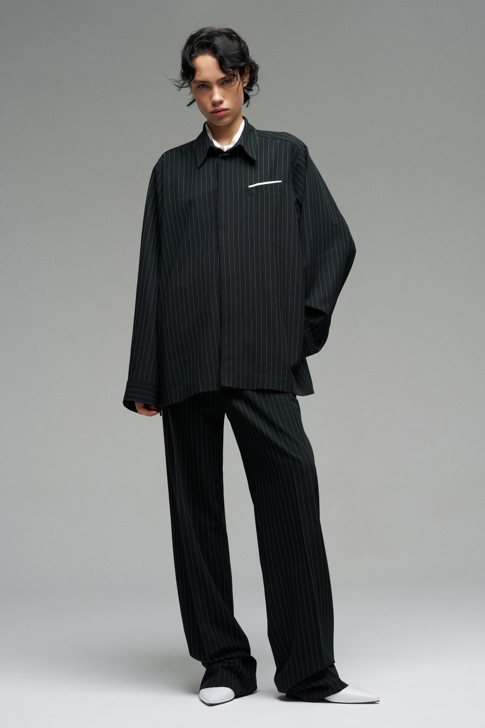 Рубашка из костюмной ткани в полоску, фото 1