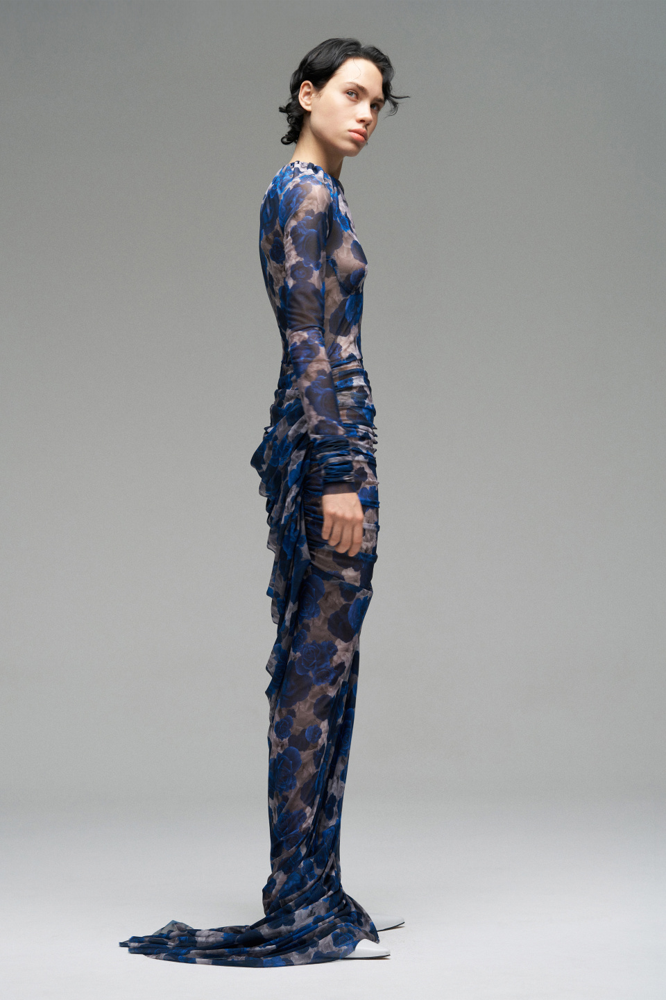 Платье с драпировкой из эластичной сетки с турнюром, фото 3